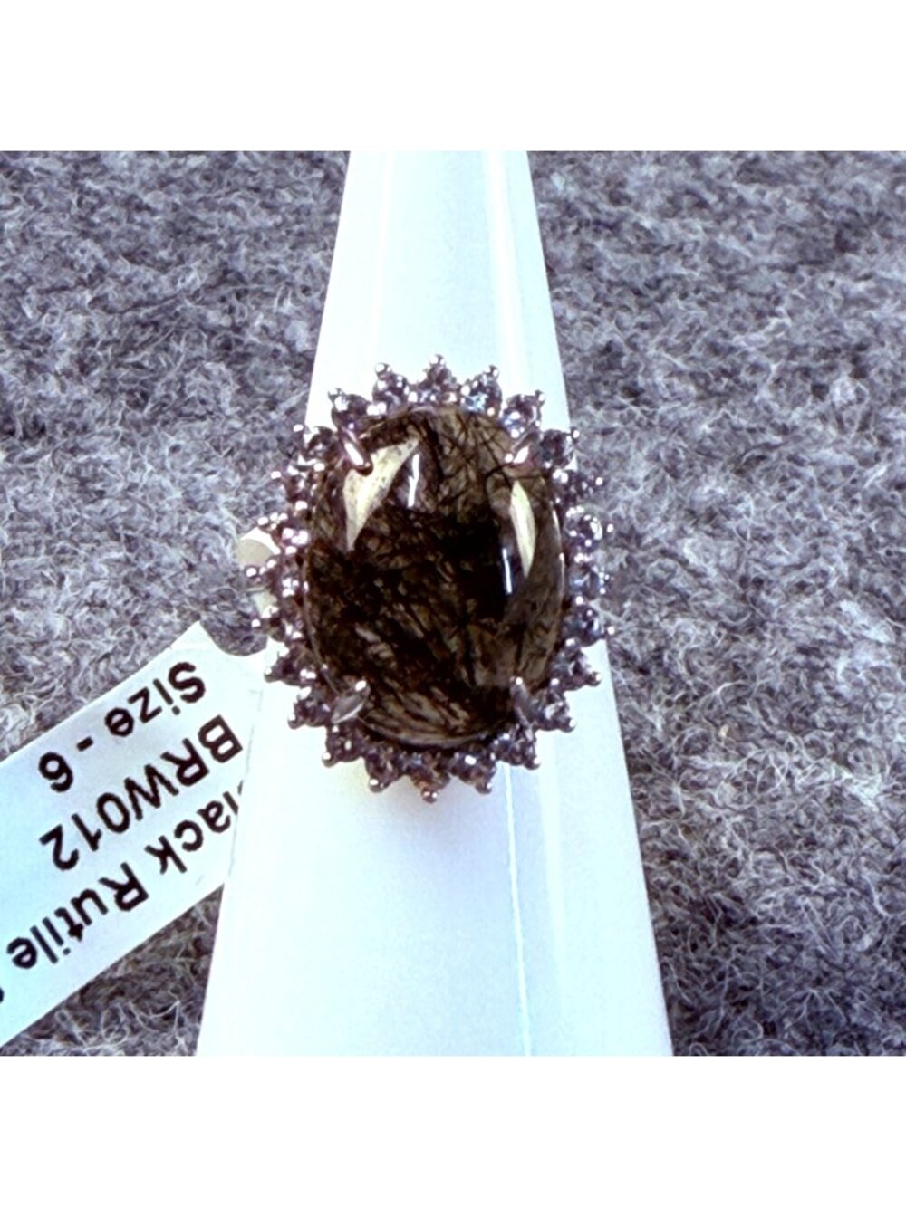 Black Rutile white topaz .925 sterling silver artisan style size 6